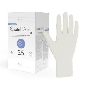 safeCARE pf chirurginės pirštinės, lateksinės, be pudros, sterilios, natūralios, 6,5 dydžio, 50 porų